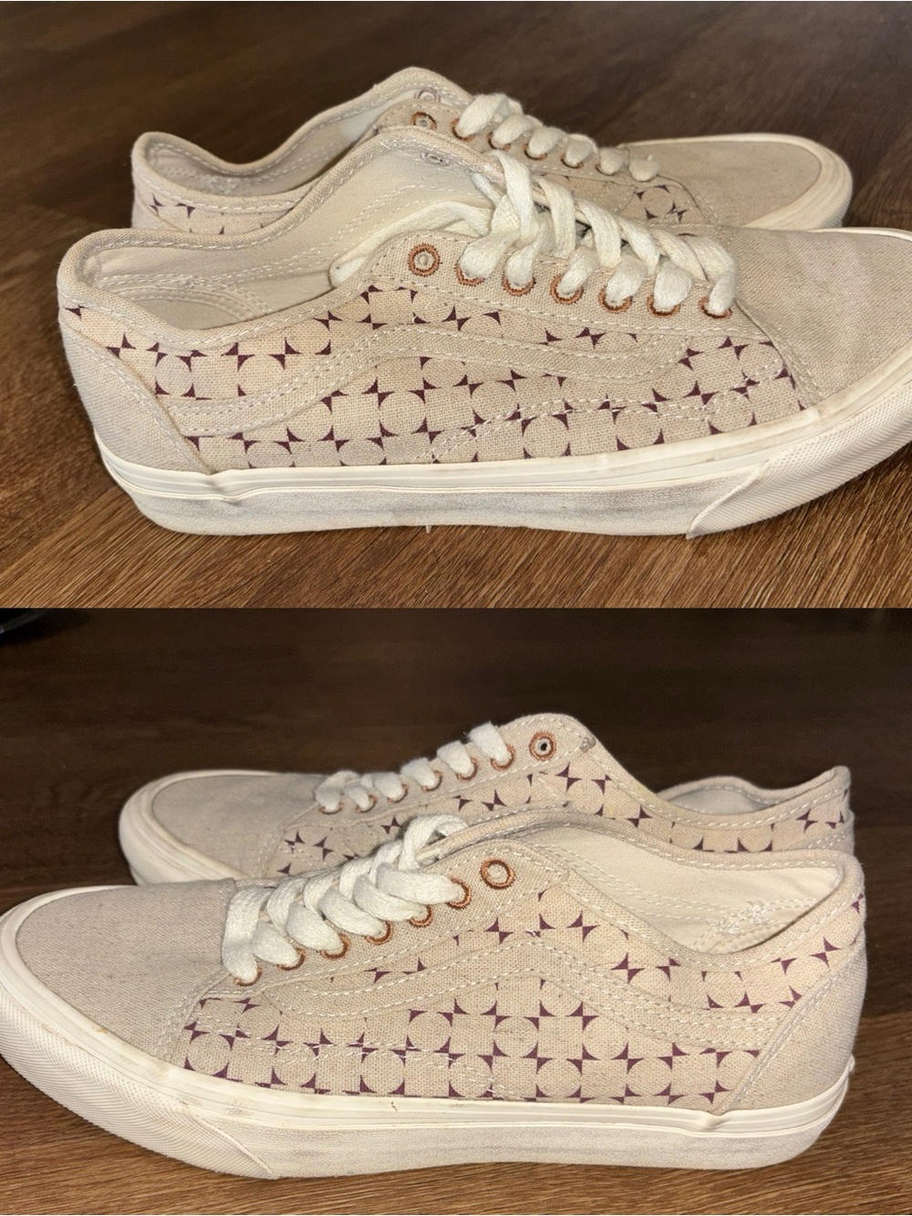 Vans “Off the Wall” Low-Top Sneakers in Light Beige with Plum Pattern